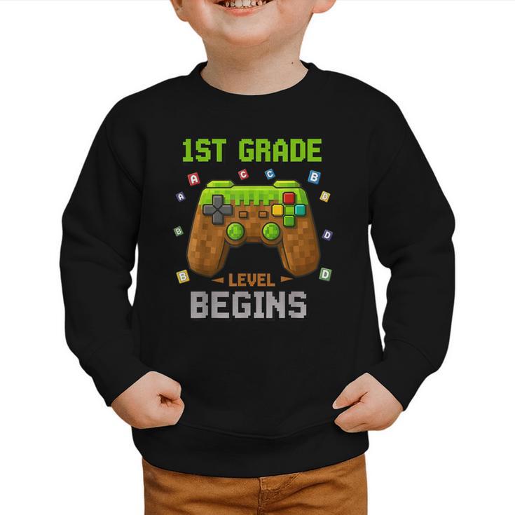 First Day Of 1st Grade Level Begins Back To School Boy Graphic Toddler Sweatshirt