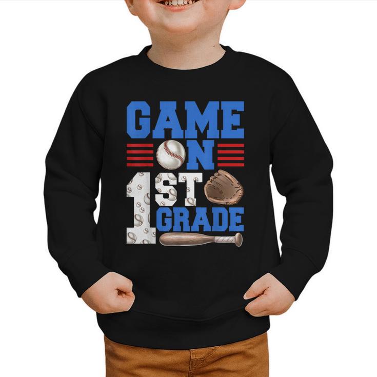 Game On First Grade Boy Baseball Back To School Graphic Toddler Sweatshirt