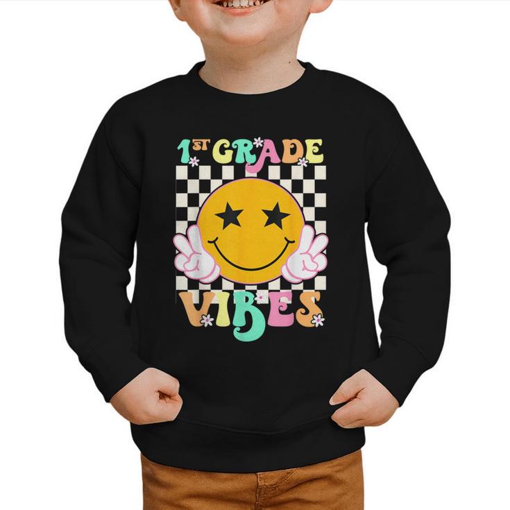 Girls 1st Grade Vibes Smile Face Back To School 1st Grade Graphic Toddler Sweatshirt Girls 1st Grade Vibes Smile Face Back To School 1st Grade Graphic Toddler Sweatshirt