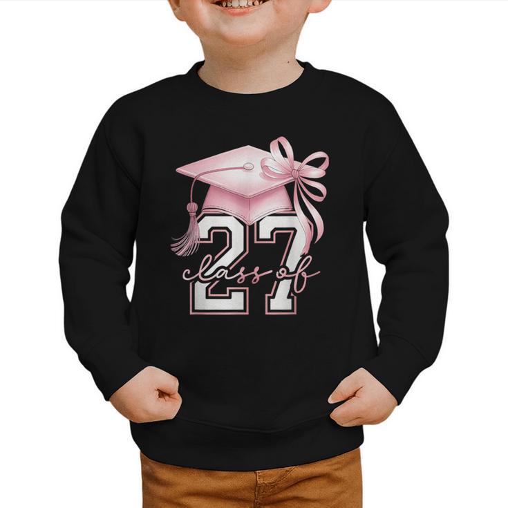 Girls Class Of 2027 Back To School Senior 2027 Coquette Bow Graphic Toddler Sweatshirt