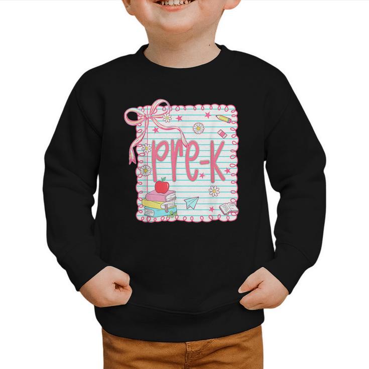 Girls Pre-K Coquette Bow Pink Preppy Back To School Graphic Toddler Sweatshirt