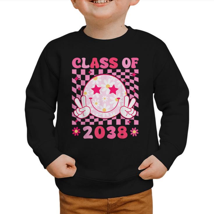 Groovy Class Of 2038 Grow With Me Smile Face Back To School Graphic Toddler Sweatshirt