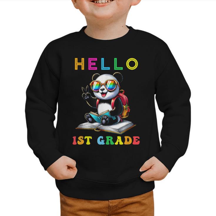 Hello First Grade Panda Lover Back To School Kids Boys Girls Graphic Toddler Sweatshirt