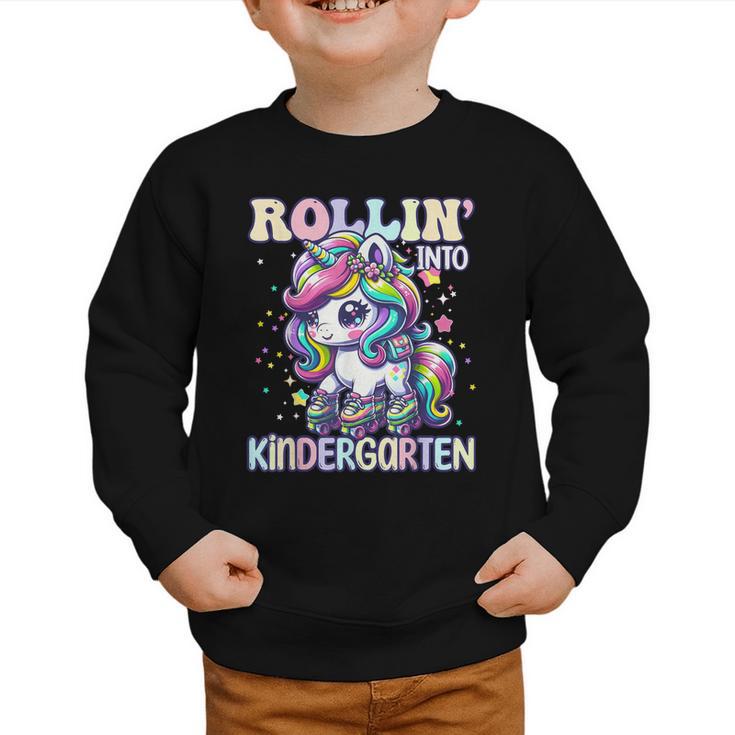 Kindergarten Back To School First Day Girls Rollin Unicorn Graphic Toddler Sweatshirt Kindergarten Back To School First Day Girls Rollin Unicorn Graphic Toddler Sweatshirt