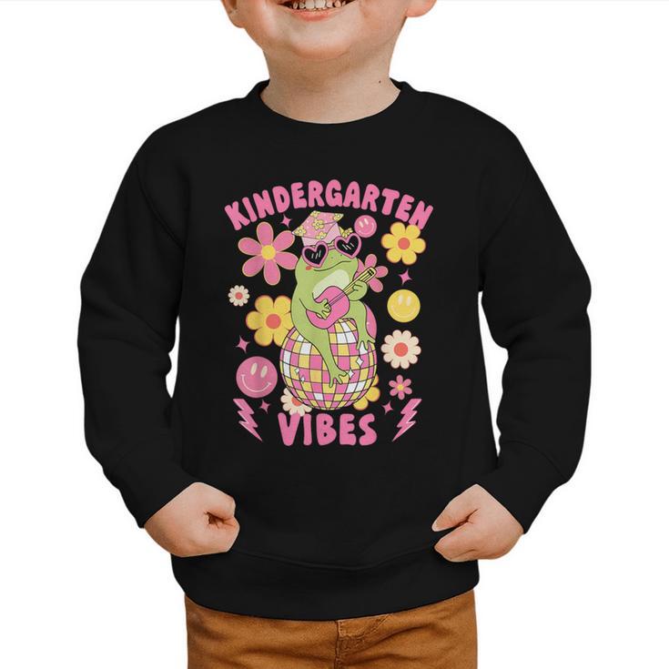 Kindergarten Vibes Groovy Kindergarten Back To School Frog Graphic Toddler Sweatshirt