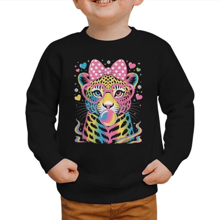 Leopard Glasses Blowing Bubble Gum Back To School Kids Graphic Toddler Sweatshirt
