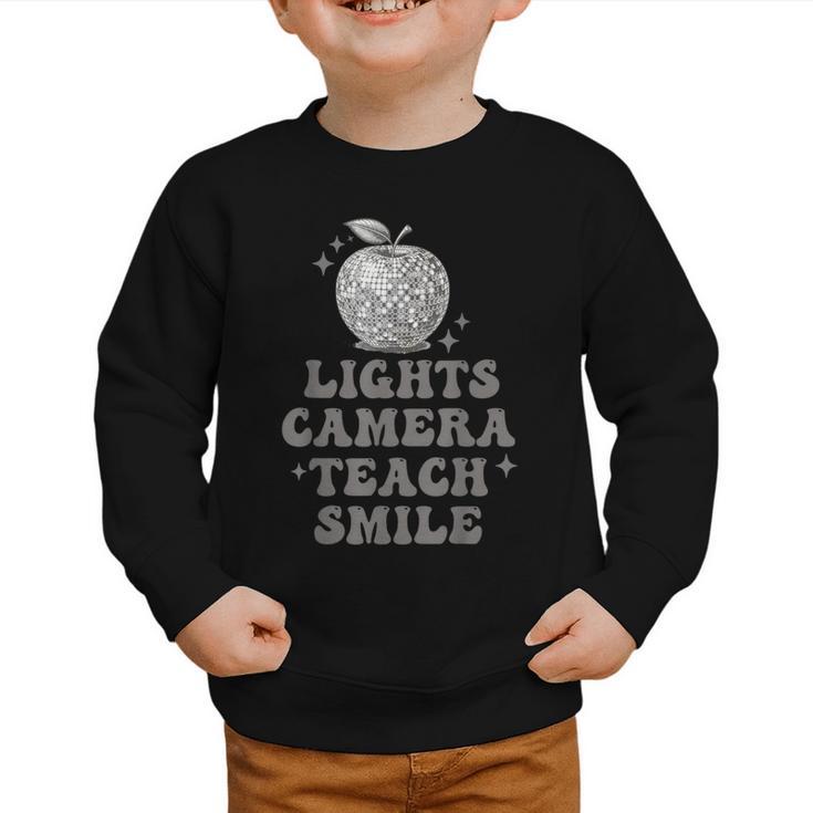 Lights Camera Teach Smile Disco-Ball Back To School Outfit Graphic Toddler Sweatshirt