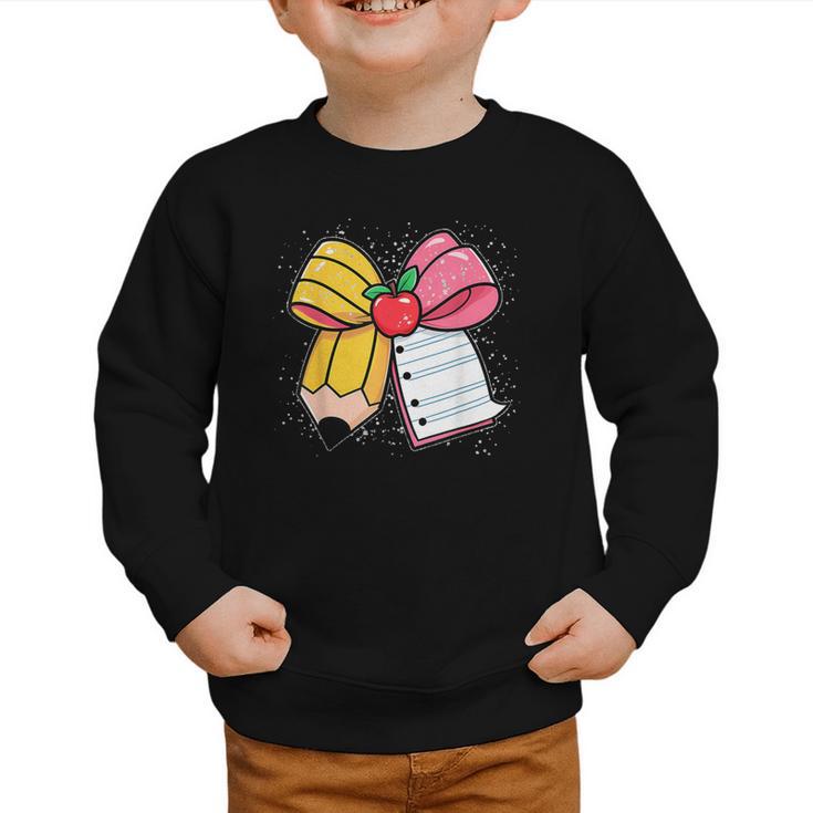 Pencil Coquette Bow Happy First Day Of School Back To School Graphic Toddler Sweatshirt