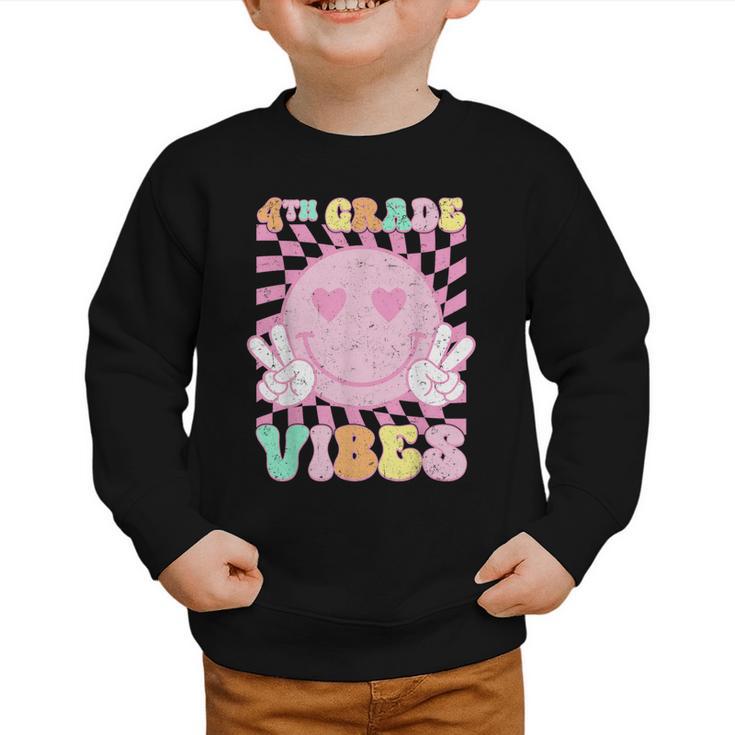 Pink 4th Grade Vibes Smile Face Back To School Fourth Grade Graphic Toddler Sweatshirt