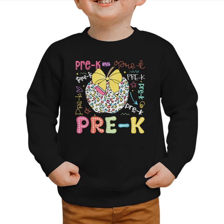 Pre-K Typography First Day Back To School Leopard Apple Graphic Toddler Sweatshirt