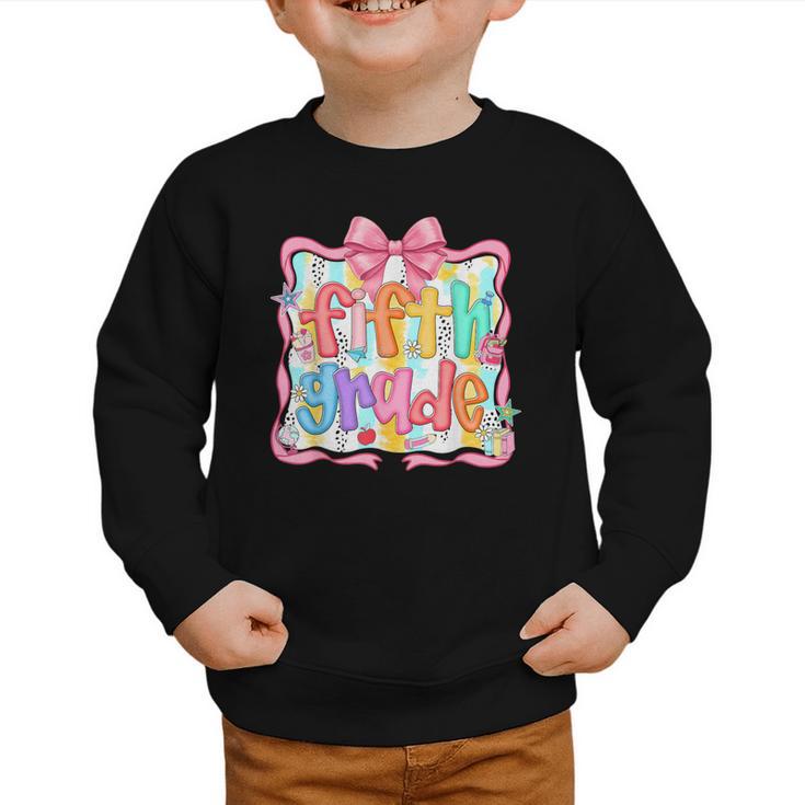 Preppy Back To School Fifth Grade Coquette Bow Women Girl Graphic Toddler Sweatshirt