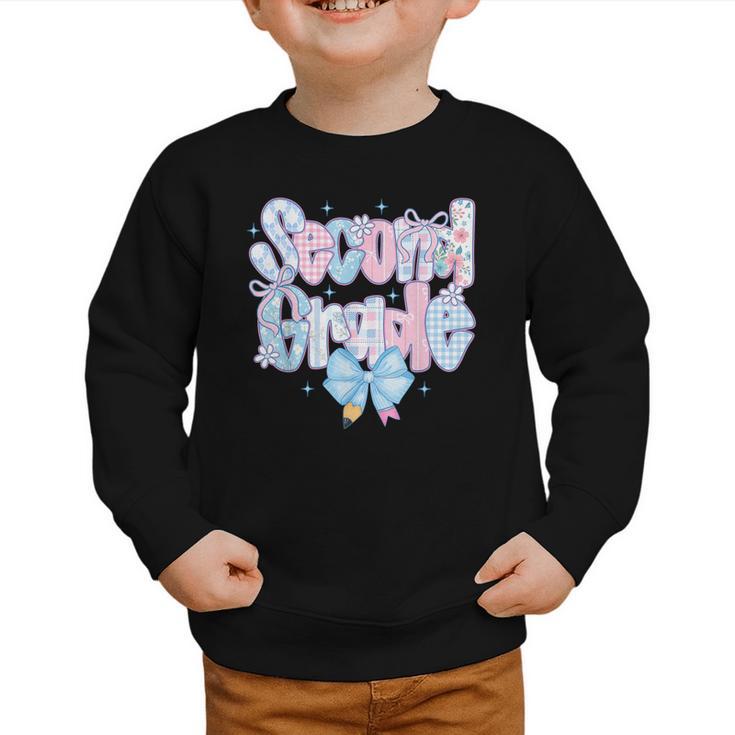 Preppy Second Grade First Day Back To School 2nd Grade Bow Graphic Toddler Sweatshirt
