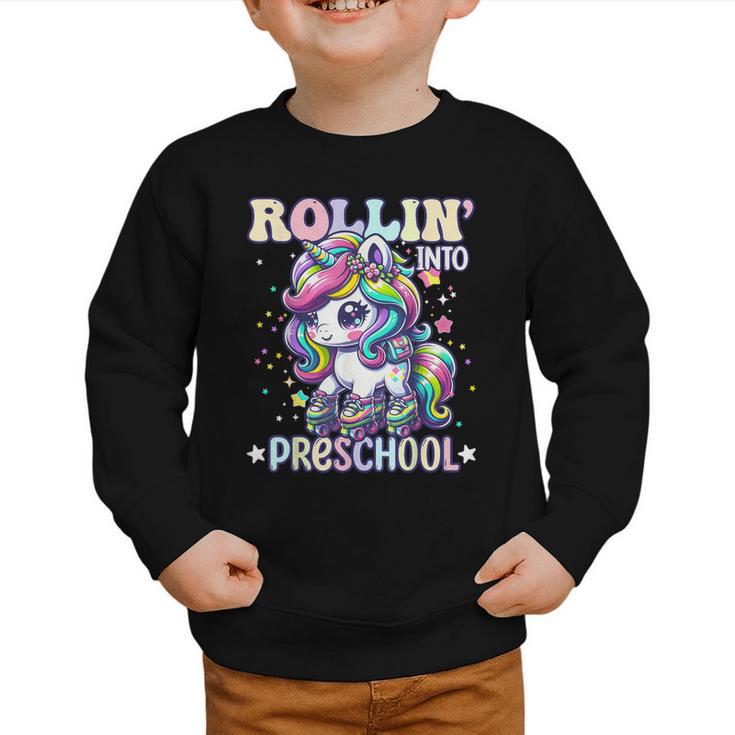 Preschool Back To School First Day Girls PreK Rollin Unicorn Graphic Toddler Sweatshirt Preschool Back To School First Day Girls PreK Rollin Unicorn Graphic Toddler Sweatshirt