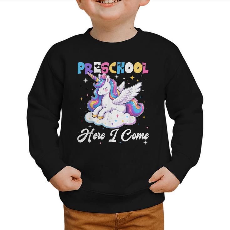 Preschool Here I Come Unicorn Back To School Girl Student Graphic Toddler Sweatshirt Preschool Here I Come Unicorn Back To School Girl Student Graphic Toddler Sweatshirt