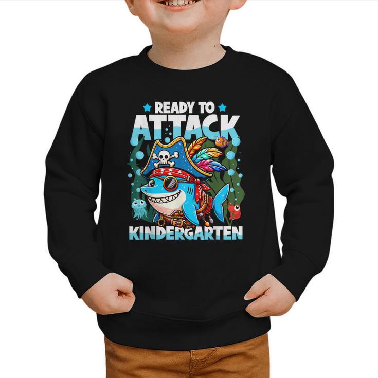 Ready To Attack Kindergarten Pirate Shark Back To School Graphic Toddler Sweatshirt