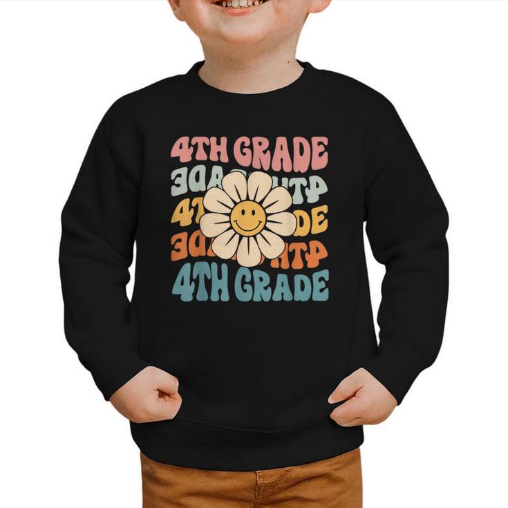 Retro 4th Grade Daisy Colorful Back To School Fourth Grade Graphic Toddler Sweatshirt