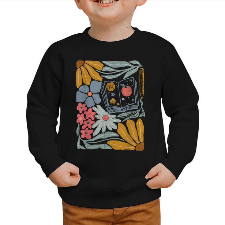 Retro Boho Flower Floral Back To School First Day Of School Graphic Toddler Sweatshirt