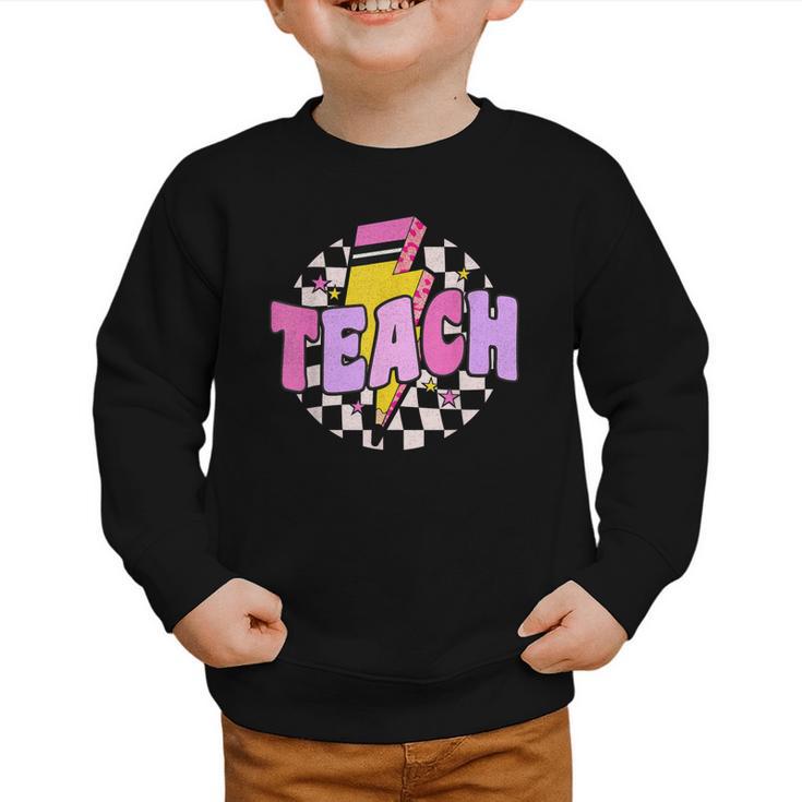 Retro Checkered Teach Pencil Lightning Back To School Graphic Toddler Sweatshirt