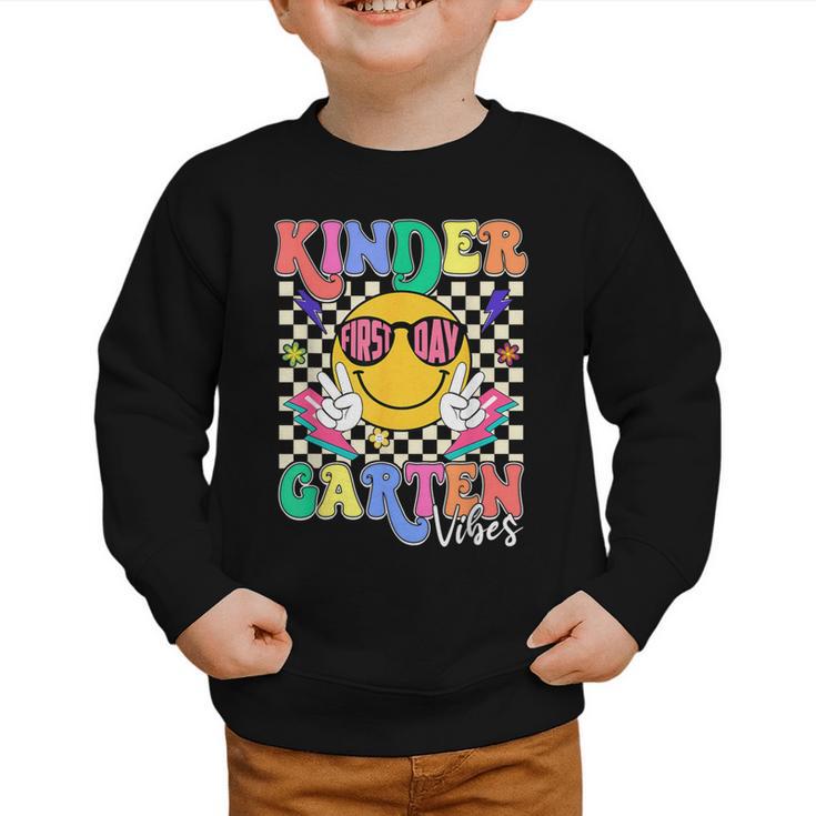 Retro Groovy Kinder Garten Vibes Smile Team Back To School Graphic Toddler Sweatshirt