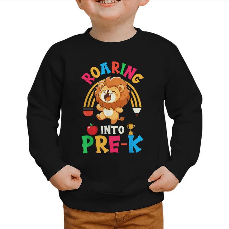 Roaring Into Pre-Kindergarten Lion Pre K Back To School Graphic Toddler Sweatshirt