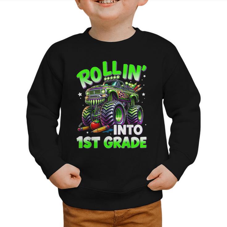 Rollin' Into 1st Grade Monster Truck Back To School Boys Graphic Toddler Sweatshirt