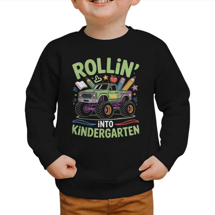Rollin Into Kindergarten Monster Truck Back To School Graphic Toddler Sweatshirt