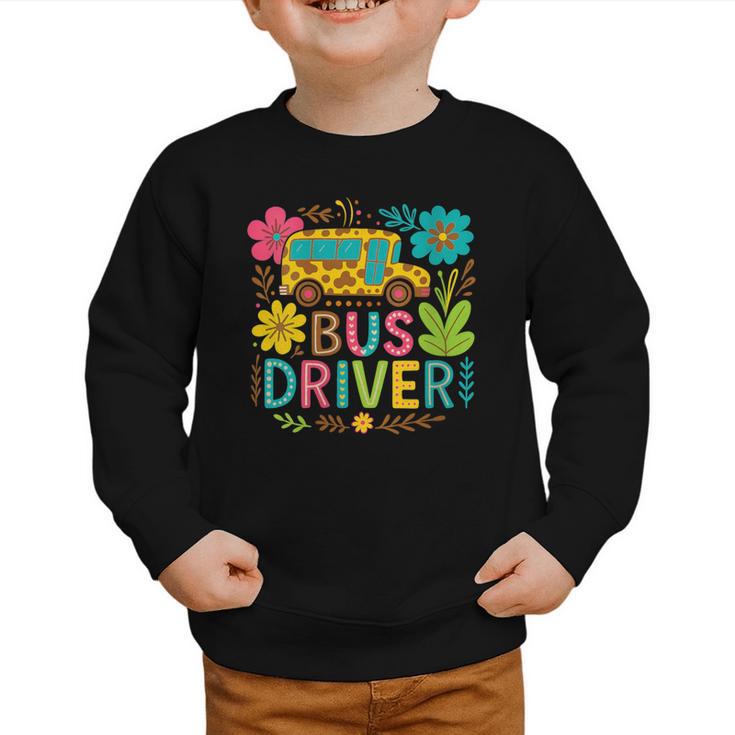 School Bus Driver Boho Floral Leopard Back To School Womens Graphic Toddler Sweatshirt