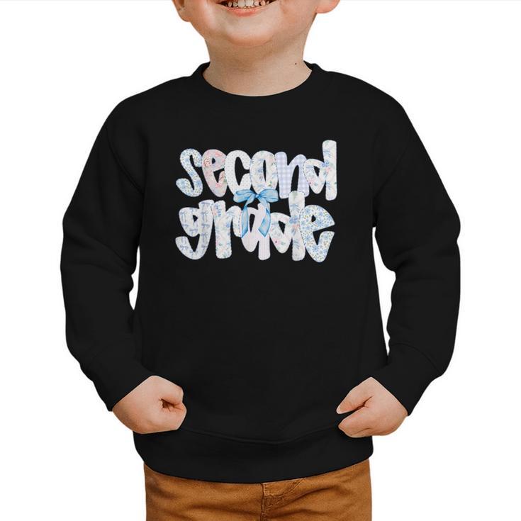 Second Grade Student Back To School Pastel Floral Bow Graphic Toddler Sweatshirt
