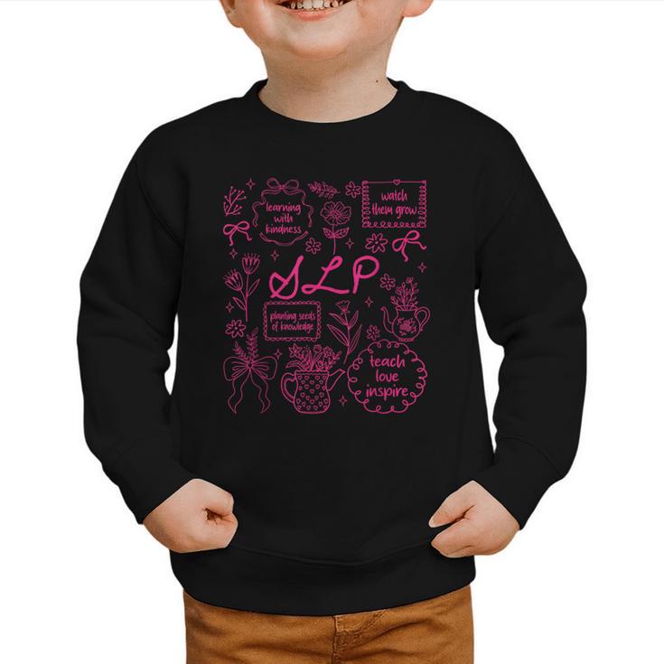 SLP Love Inspire Teach Pink Bow Back To School Graphic Toddler Sweatshirt