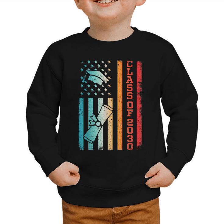 Vintage Class Of 2030 Graduation Back To School USA Flag Graphic Toddler Sweatshirt