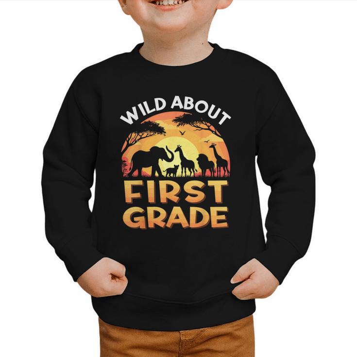 Wild About First Grade Zoo Animals Back To School Safari Graphic Toddler Sweatshirt