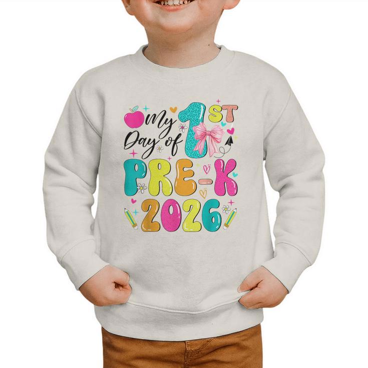 My 1st Day Of Pre-K 2026 Back To School Bow PreK Kids Girls Graphic Toddler Sweatshirt My 1st Day Of Pre-K 2026 Back To School Bow PreK Kids Girls Graphic Toddler Sweatshirt