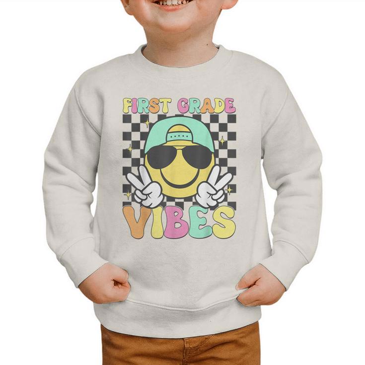 1st Grade Vibes Smile Face Back To School First Grade Graphic Toddler Sweatshirt 1st Grade Vibes Smile Face Back To School First Grade Graphic Toddler Sweatshirt