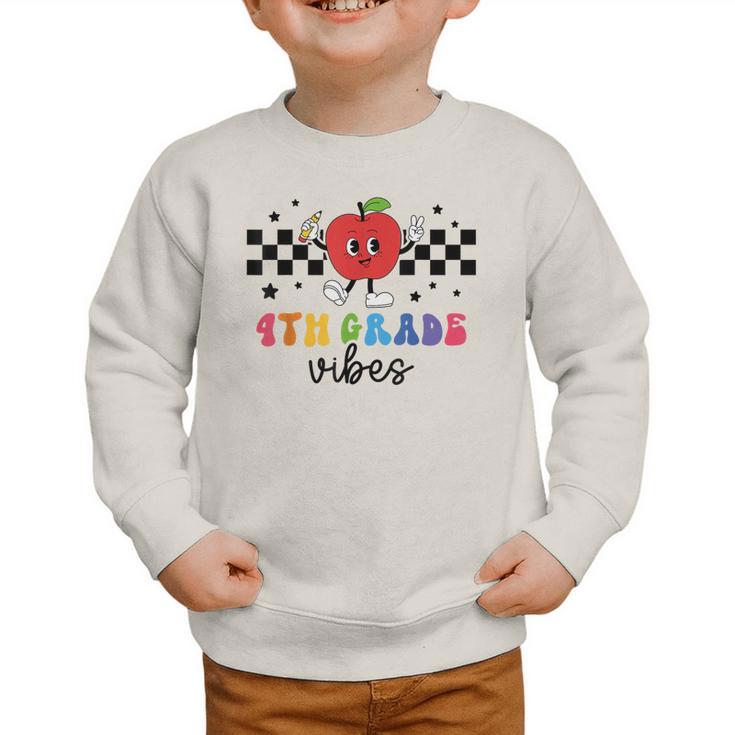 4th Grade Vibes Retro Groovy Apple Back To School Graphic Toddler Sweatshirt