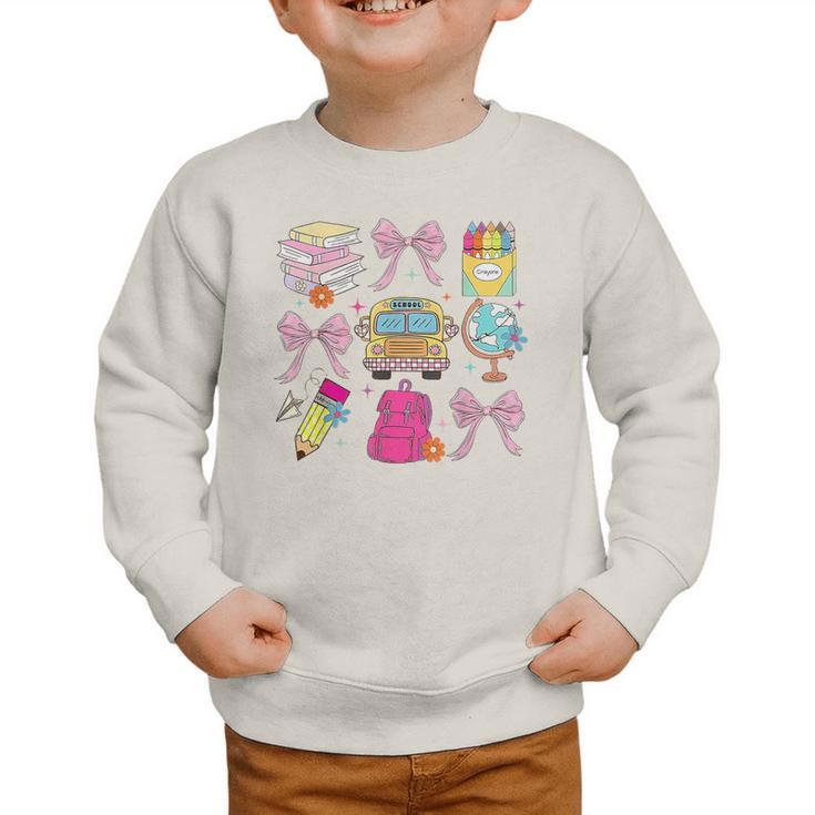 Back To School Coquette School Bus Pencil Graphic Toddler Sweatshirt Back To School Coquette School Bus Pencil Graphic Toddler Sweatshirt