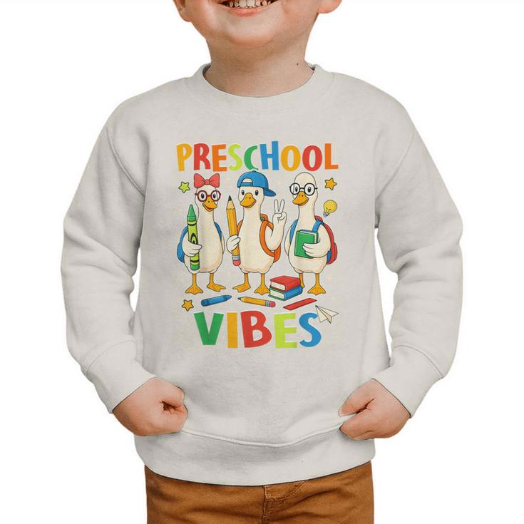 Back To School Cute Goose Preschool Vibes Girls Boys Graphic Toddler Sweatshirt Back To School Cute Goose Preschool Vibes Girls Boys Graphic Toddler Sweatshirt