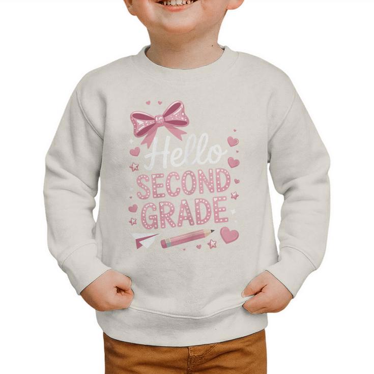 Back To School Cute Pink Coquette Girls Hello Second Grade Graphic Toddler Sweatshirt