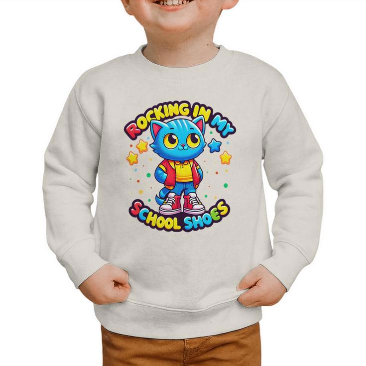 Cat Rocking In My School Shoes Fun Back To School Kids Boys Premium Tri-Blend Graphic Toddler Sweatshirt