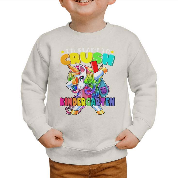 Crush Kindergarten Dabbing Unicorn Back To School Girls Performance Graphic Toddler Sweatshirt