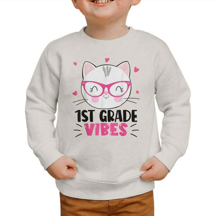 Cute 1st Grade Vibes Cat Kitten Lover Back To School Girls Graphic Toddler Sweatshirt Cute 1st Grade Vibes Cat Kitten Lover Back To School Girls Graphic Toddler Sweatshirt