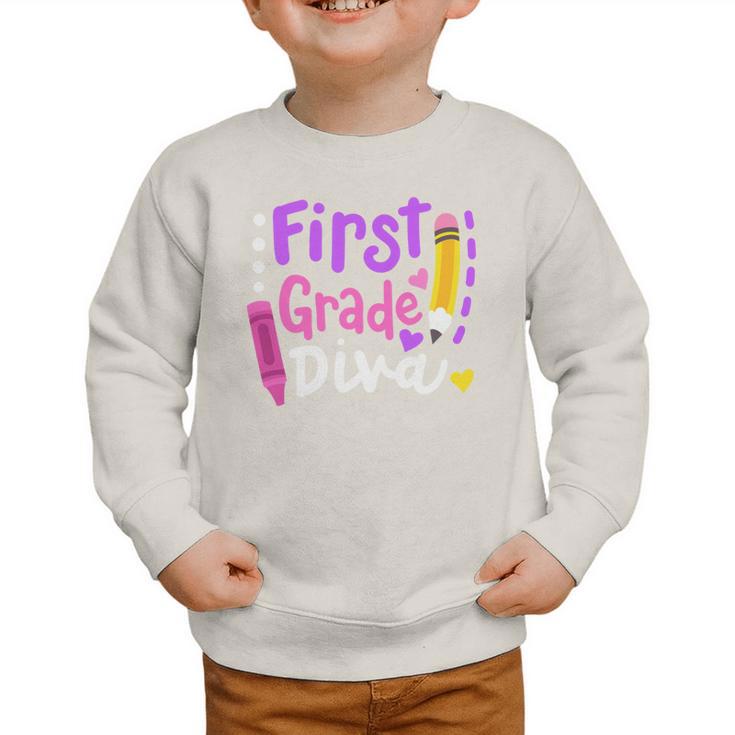 First Grade Diva Welcome Back To School 1st Grade Kids Performance Graphic Toddler Sweatshirt First Grade Diva Welcome Back To School 1st Grade Kids Performance Graphic Toddler Sweatshirt