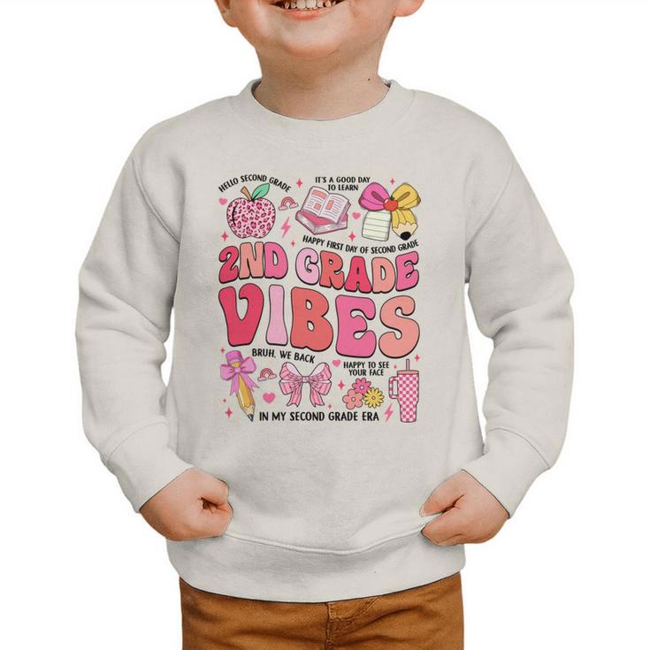 Girls 2nd Grade Vibes Coquette Pink Bow Back To School Graphic Toddler Sweatshirt Girls 2nd Grade Vibes Coquette Pink Bow Back To School Graphic Toddler Sweatshirt