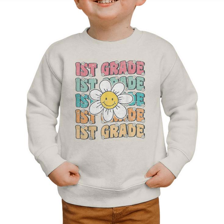 Groovy 1st Grade Back To School First Day Of First Grade Graphic Toddler Sweatshirt Groovy 1st Grade Back To School First Day Of First Grade Graphic Toddler Sweatshirt