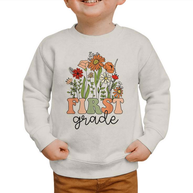 Groovy First Grade Wildflowers Back To School 1st Grade Graphic Toddler Sweatshirt Groovy First Grade Wildflowers Back To School 1st Grade Graphic Toddler Sweatshirt