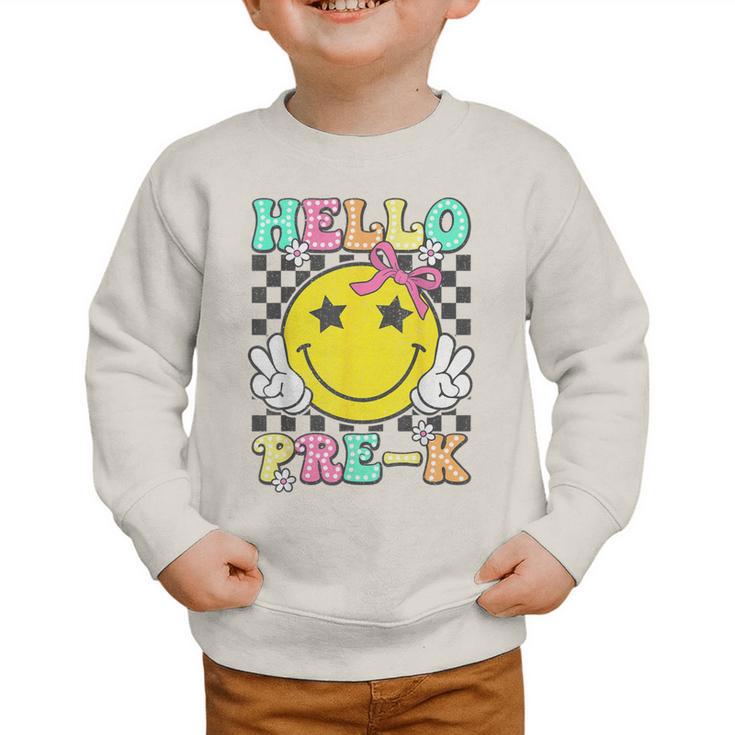 Hello Pre-K Coquette Bow Back To School Preschool Girl Graphic Toddler Sweatshirt Hello Pre-K Coquette Bow Back To School Preschool Girl Graphic Toddler Sweatshirt