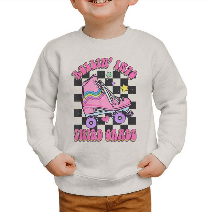Kids Back To School Skating Rollin Into Third 3rd Grade Graphic Toddler Sweatshirt Kids Back To School Skating Rollin Into Third 3rd Grade Graphic Toddler Sweatshirt