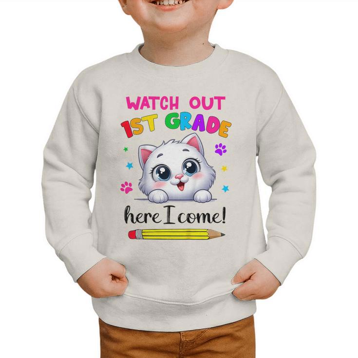 Kids Watch Out 1st Grade Here I Come Girls Cat Back To School Graphic Toddler Sweatshirt Kids Watch Out 1st Grade Here I Come Girls Cat Back To School Graphic Toddler Sweatshirt