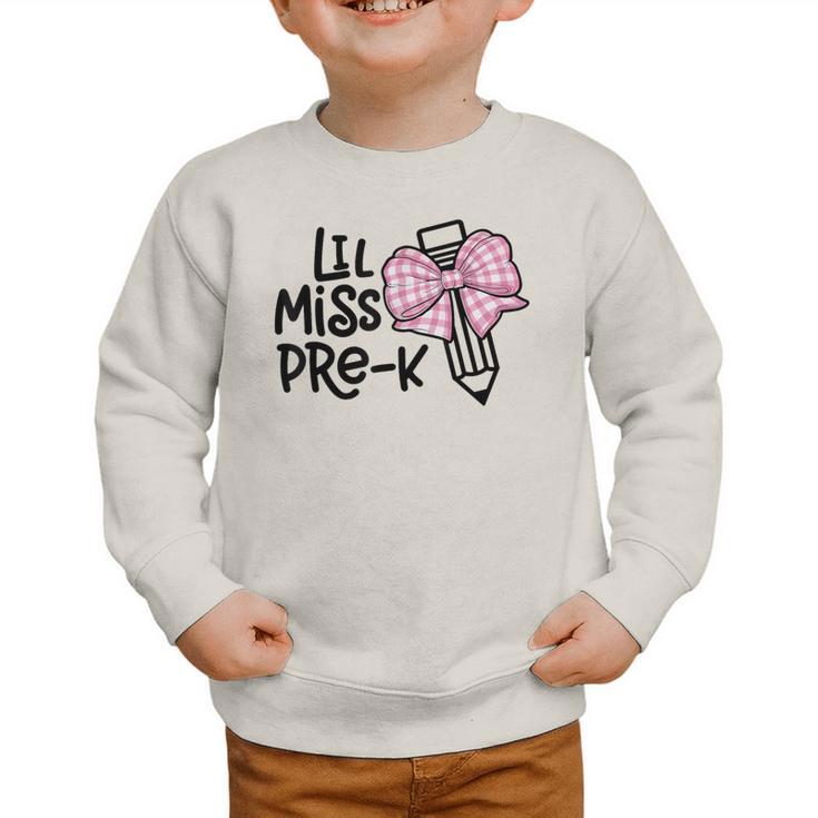 LiL Miss Pre-K Cute Back To School Pink Y2k Coquette Bow Graphic Toddler Sweatshirt LiL Miss Pre-K Cute Back To School Pink Y2k Coquette Bow Graphic Toddler Sweatshirt