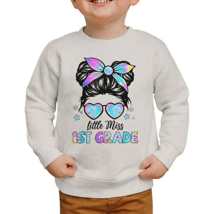 Little Miss 1st Grade Messy Bun Back To School Girls Kids Graphic Toddler Sweatshirt