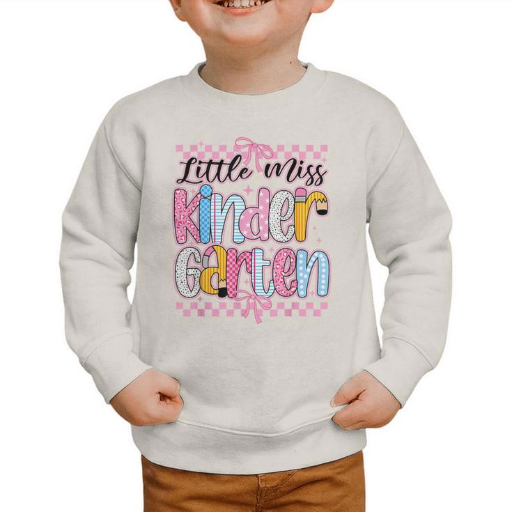 Little Miss Kindergarten Back To School Girls Coquette Bow Graphic Toddler Sweatshirt